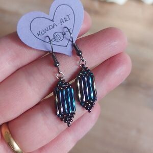 Blue and Silver Beaded Earrings